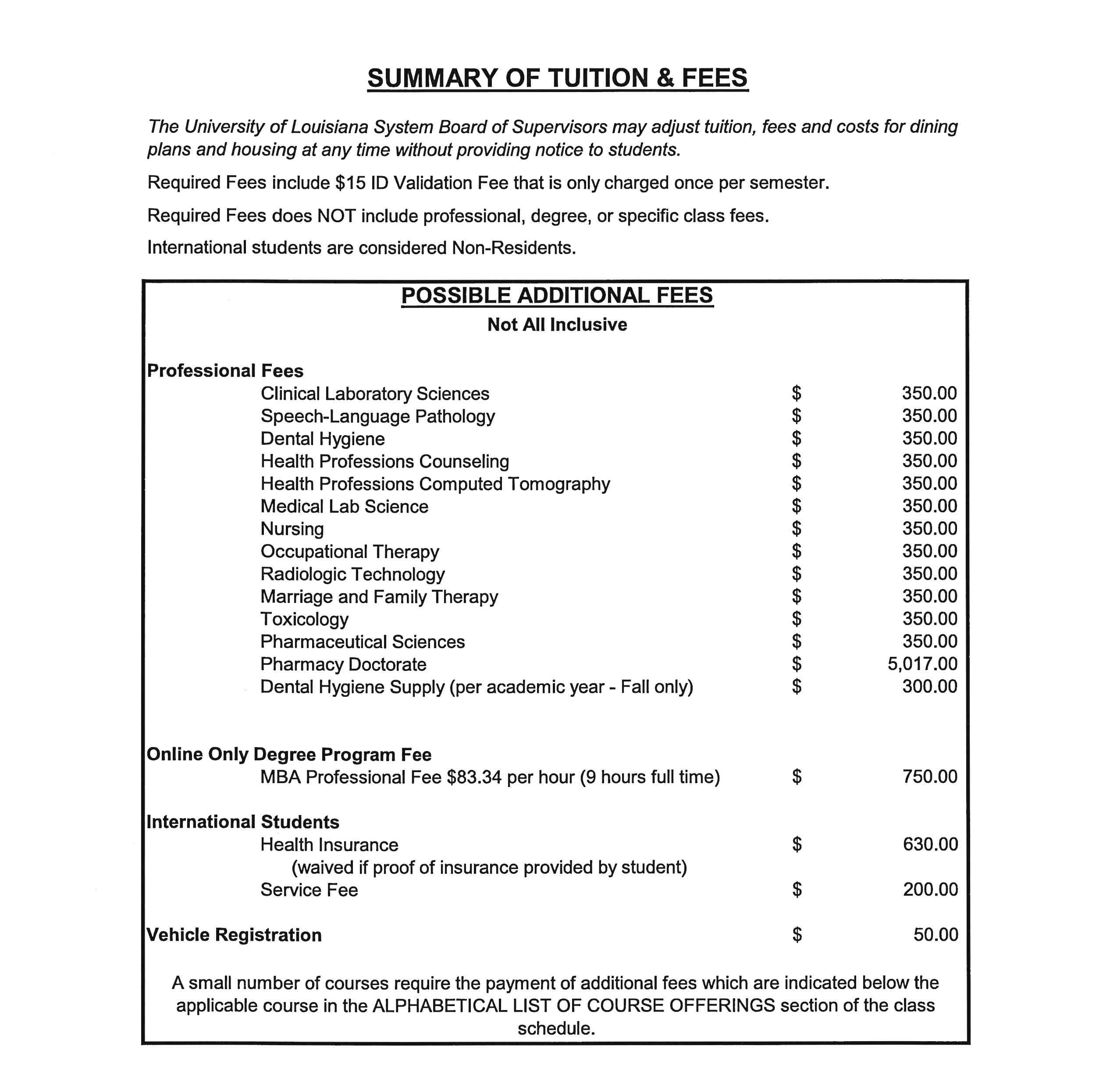 Tuition, Fees, and Expenses - University of Louisiana at Monroe
